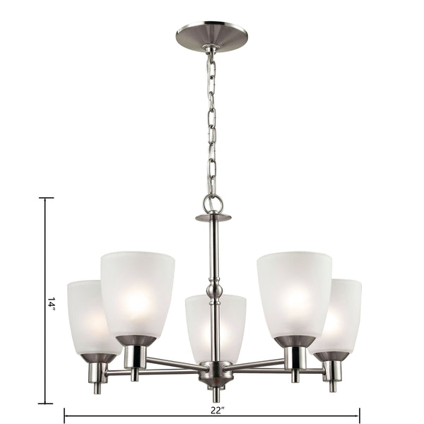 Thomas Lighting Jackson Three Light Chandelier Brushed Metal with White Glass for Dining Entryway Nickel 22 inches 1305CH/20