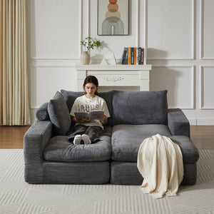 English Elm 99-Inch L-Shaped Corduroy Sectional Sofa With Chaise, Neck Pillows, And No Assembly Needed, Grey W834S00491