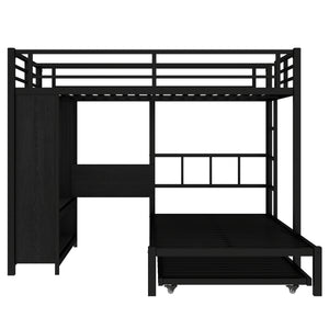 English Elm Full Over Twin Bunk Bed With Integrated Wardrobe, Trundle, Foldable Desk & Noise-Reduced Design In Black W1580S00136