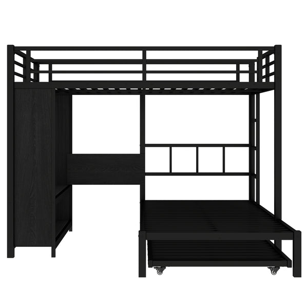 English Elm Full Over Twin Bunk Bed With Integrated Wardrobe, Trundle, Foldable Desk & Noise-Reduced Design In Black W1580S00136