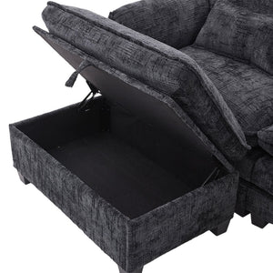 English Elm United We Win 112" Oversized Chenille Sectional Sofa With Storage Ottoman, Usb Ports & Phone Holder W1568S00192-GIGA