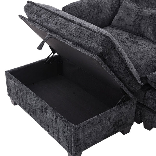 English Elm United We Win 112" Oversized Chenille Sectional Sofa With Storage Ottoman, Usb Ports & Phone Holder W1568S00192-GIGA