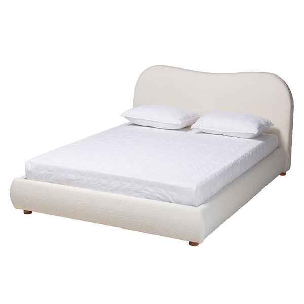 Baxton Studio Baxton Studio Maya Queen Platform Bed - Cozy Mid-Century Modern Cream Boucle & Oak Brown Design BBT61130-Maya-Cream/Oak-Queen