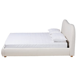 Baxton Studio Baxton Studio Maya Queen Platform Bed - Cozy Mid-Century Modern Cream Boucle & Oak Brown Design BBT61130-Maya-Cream/Oak-Queen