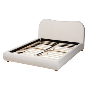 Baxton Studio Baxton Studio Maya Queen Platform Bed - Cozy Mid-Century Modern Cream Boucle & Oak Brown Design BBT61130-Maya-Cream/Oak-Queen