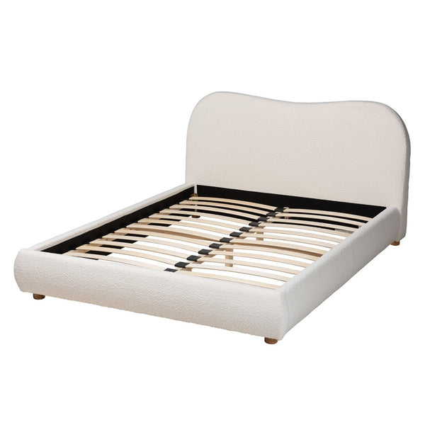 Baxton Studio Baxton Studio Maya Queen Platform Bed - Cozy Mid-Century Modern Cream Boucle & Oak Brown Design BBT61130-Maya-Cream/Oak-Queen