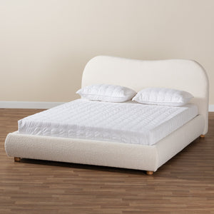 Baxton Studio Baxton Studio Maya Queen Platform Bed - Cozy Mid-Century Modern Cream Boucle & Oak Brown Design BBT61130-Maya-Cream/Oak-Queen