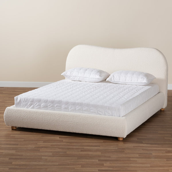Baxton Studio Baxton Studio Maya Queen Platform Bed - Cozy Mid-Century Modern Cream Boucle & Oak Brown Design BBT61130-Maya-Cream/Oak-Queen