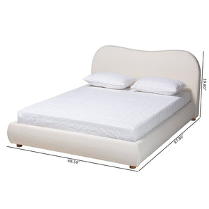 Baxton Studio Baxton Studio Maya Queen Platform Bed - Cozy Mid-Century Modern Cream Boucle & Oak Brown Design BBT61130-Maya-Cream/Oak-Queen