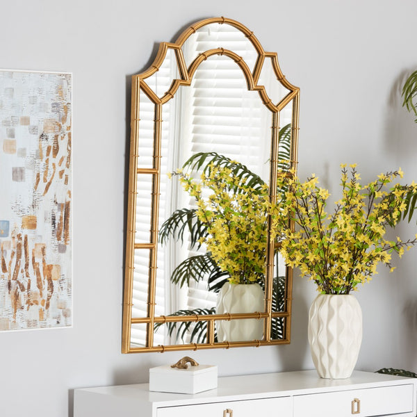 Baxton Studio Baxton Studio Bedivere Luxe Antique Goldleaf Metal Accent Mirror - Glamorous Arch Design for Elegance RXW-10738