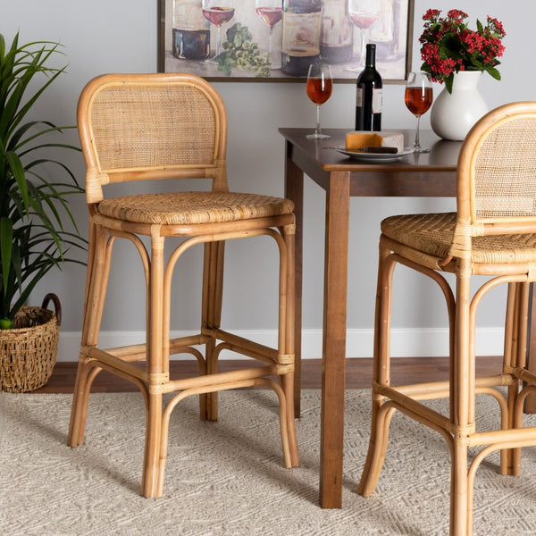 Baxton Studio bali Modern Bohemian Natural Brown Rattan Bar Stool - Handcrafted Comfort for Stylish Spaces Adrena-Rattan-BS