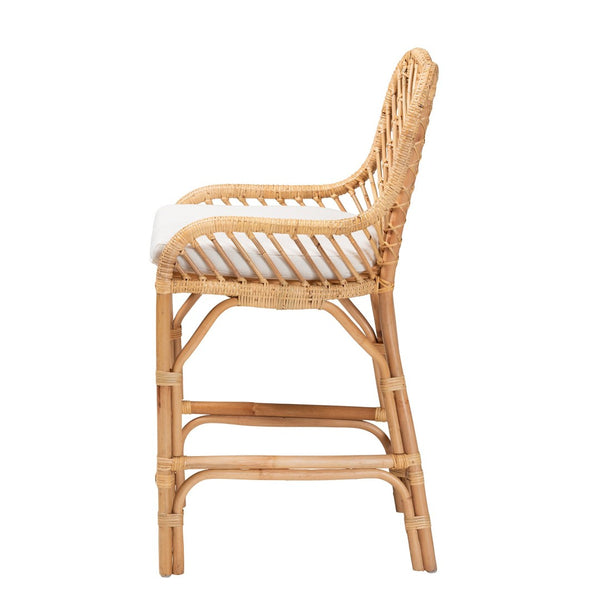 Baxton Studio bali Arween Modern Bohemian Rattan Counter Stool with Plush Cushion and Airy Design for Comfort Arween-Rattan-CS