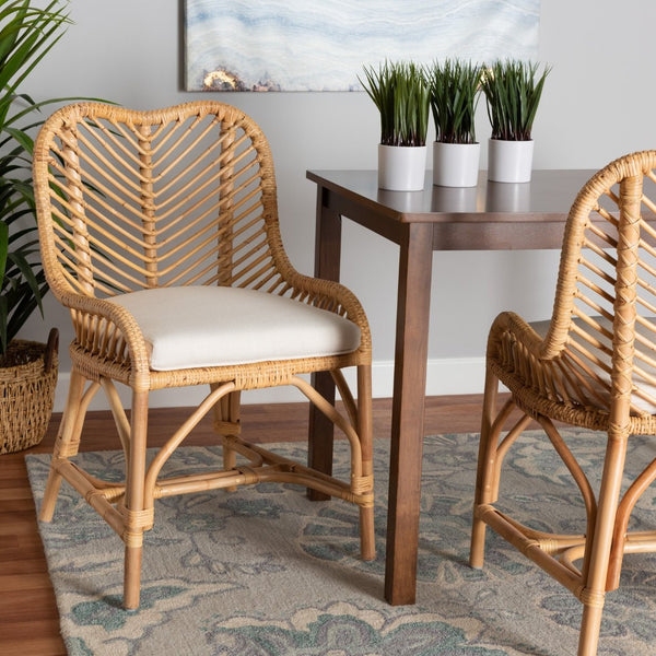 Baxton Studio bali Bali Arween Rattan Dining Chair - Modern Bohemian Style with Removable Cushion & Artisan Craftsmanship Arween-Rattan-DC