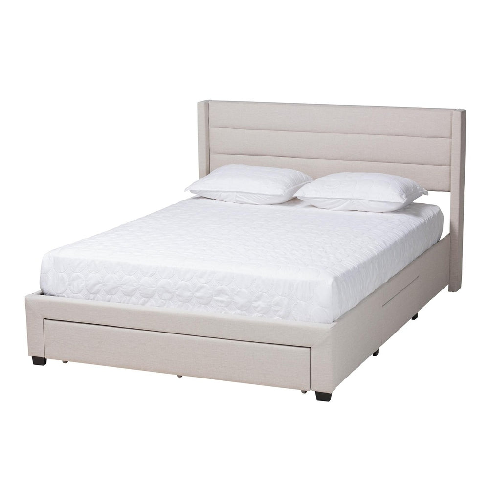 Baxton Studio Baxton Braylon Mid-Century Modern Beige Fabric Storage Bed with Channel-Tufted Headboard Design Full CF 9270-A-Coronado-A-Beige-Full