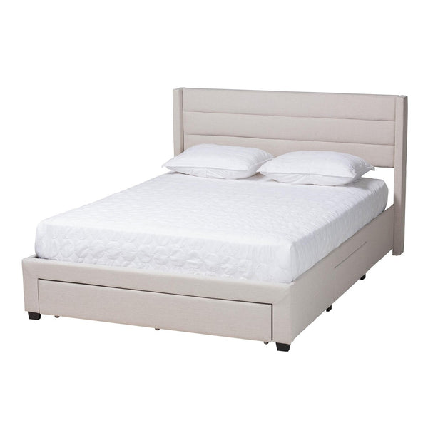 Baxton Studio Baxton Braylon Mid-Century Modern Beige Fabric Storage Bed with Channel-Tufted Headboard Design Full CF 9270-A-Coronado-A-Beige-Full