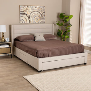 Baxton Studio Baxton Braylon Mid-Century Modern Beige Fabric Storage Bed with Channel-Tufted Headboard Design Full CF 9270-A-Coronado-A-Beige-Full