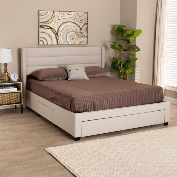 Baxton Studio Baxton Braylon Mid-Century Modern Beige Fabric Storage Bed with Channel-Tufted Headboard Design Full CF 9270-A-Coronado-A-Beige-Full