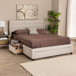 Baxton Studio Baxton Braylon Mid-Century Modern Beige Fabric Storage Bed with Channel-Tufted Headboard Design Full CF 9270-A-Coronado-A-Beige-Full