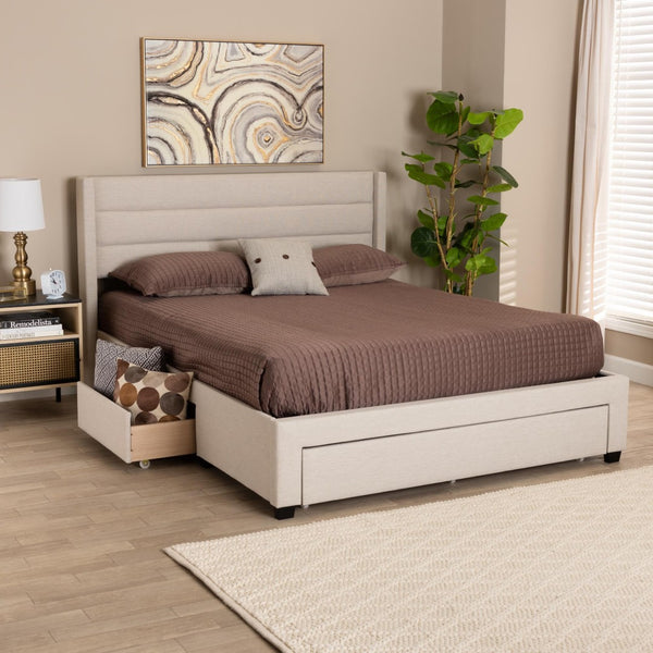 Baxton Studio Baxton Braylon Mid-Century Modern Beige Fabric Storage Bed with Channel-Tufted Headboard Design Full CF 9270-A-Coronado-A-Beige-Full