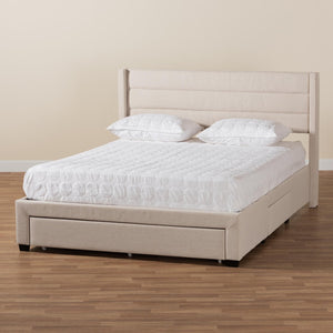 Baxton Studio Baxton Braylon Mid-Century Modern Beige Fabric Storage Bed with Channel-Tufted Headboard Design Full CF 9270-A-Coronado-A-Beige-Full