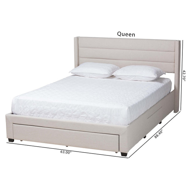 Baxton Studio Baxton Braylon Mid-Century Modern Beige Fabric Storage Bed with Channel-Tufted Headboard Design Full CF 9270-A-Coronado-A-Beige-Full