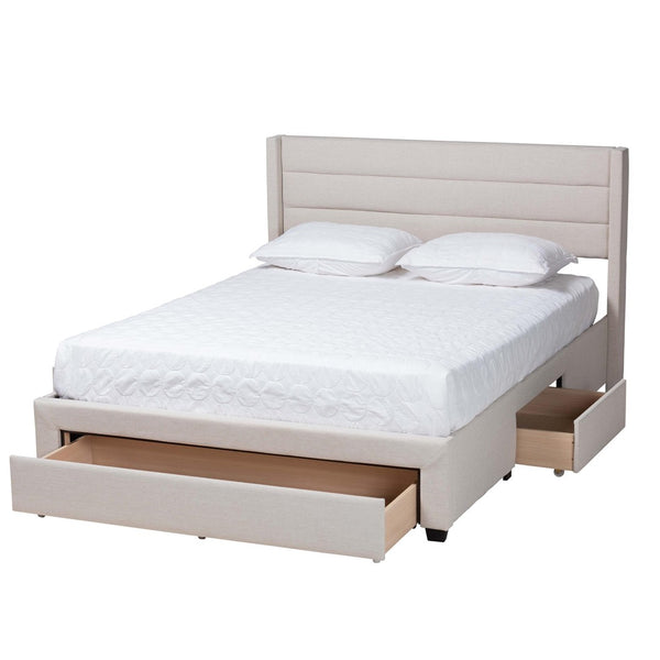 Baxton Studio Baxton Braylon Mid-Century Modern Beige Fabric Storage Bed with Channel-Tufted Headboard Design Full CF 9270-A-Coronado-A-Beige-Full