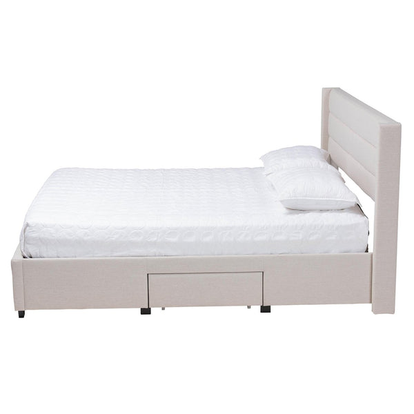 Baxton Studio Baxton Braylon Mid-Century Modern Beige Fabric Storage Bed with Channel-Tufted Headboard Design Full CF 9270-A-Coronado-A-Beige-Full