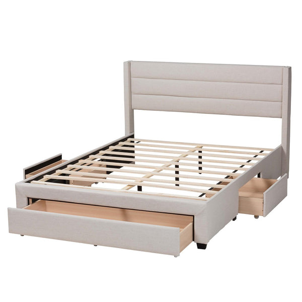 Baxton Studio Baxton Braylon Mid-Century Modern Beige Fabric Storage Bed with Channel-Tufted Headboard Design Full CF 9270-A-Coronado-A-Beige-Full