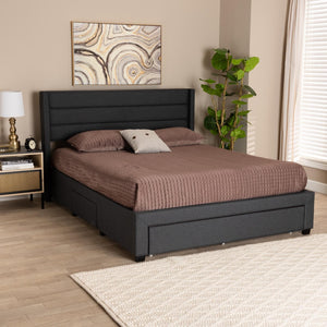 Baxton Studio Baxton Braylon Mid-Century Modern Charcoal Grey Storage Platform Bed with Stylish Wingback Headboard Full CF 9270-A-Coronado-A-Charcoal Grey-Full