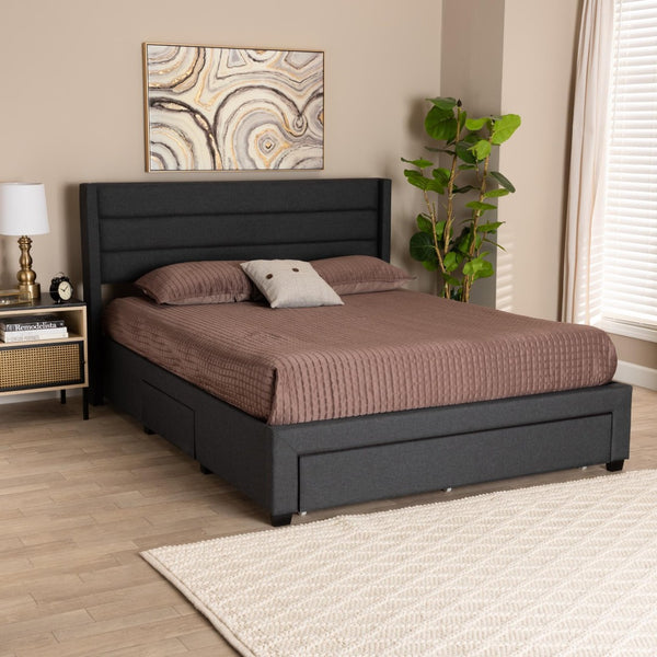 Baxton Studio Baxton Braylon Mid-Century Modern Charcoal Grey Storage Platform Bed with Stylish Wingback Headboard Full CF 9270-A-Coronado-A-Charcoal Grey-Full