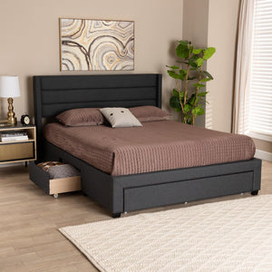 Baxton Studio Baxton Braylon Mid-Century Modern Charcoal Grey Storage Platform Bed with Stylish Wingback Headboard Full CF 9270-A-Coronado-A-Charcoal Grey-Full