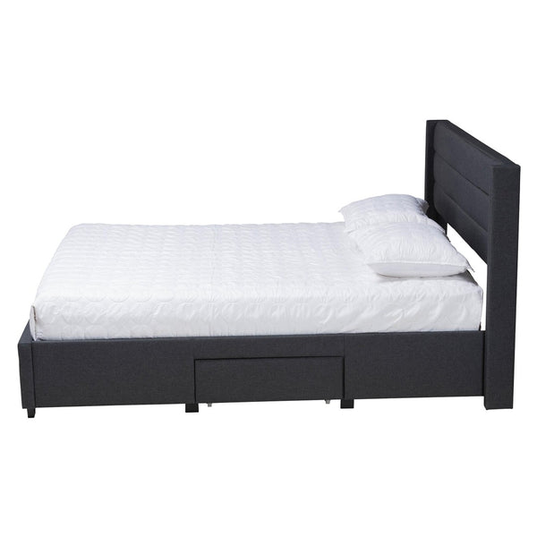 Baxton Studio Baxton Braylon Mid-Century Modern Charcoal Grey Storage Platform Bed with Stylish Wingback Headboard Full CF 9270-A-Coronado-A-Charcoal Grey-Full