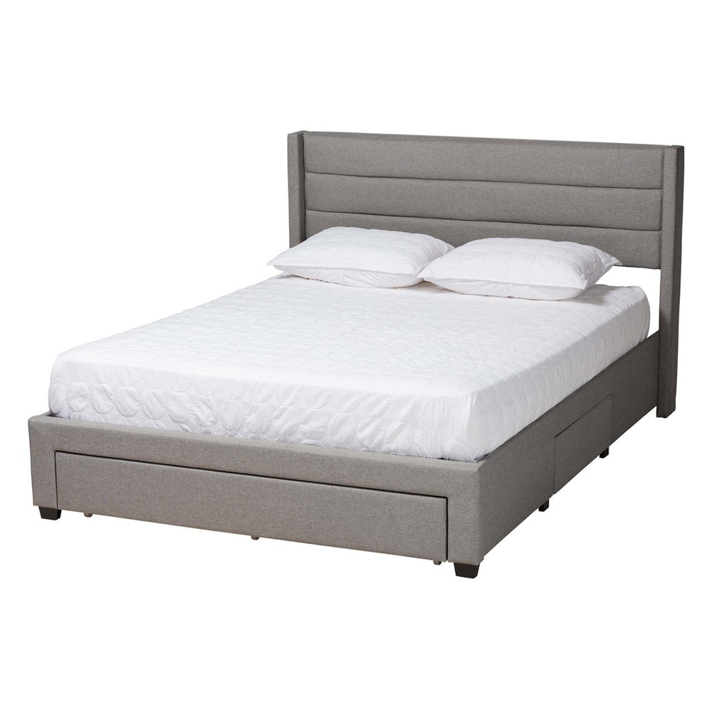 Baxton Studio Baxton Braylon Queen Storage Platform Bed in Light Grey Fabric with Modern Wingback Headboard Design CF 9270-A-Coronado-A-Grey-Queen