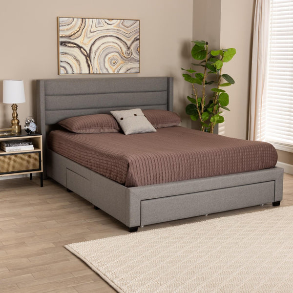 Baxton Studio Baxton Braylon Queen Storage Platform Bed in Light Grey Fabric with Modern Wingback Headboard Design CF 9270-A-Coronado-A-Grey-Queen