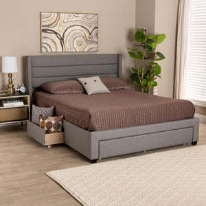 Baxton Studio Baxton Braylon Queen Storage Platform Bed in Light Grey Fabric with Modern Wingback Headboard Design CF 9270-A-Coronado-A-Grey-Queen