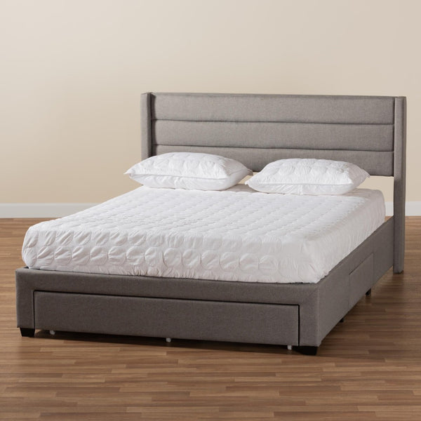 Baxton Studio Baxton Braylon Queen Storage Platform Bed in Light Grey Fabric with Modern Wingback Headboard Design CF 9270-A-Coronado-A-Grey-Queen