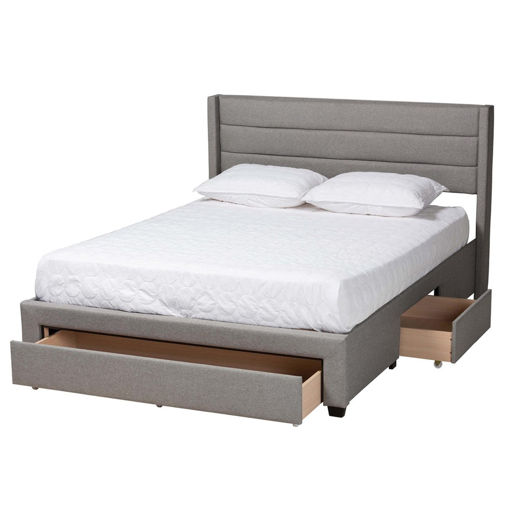 Baxton Studio Baxton Braylon Queen Storage Platform Bed in Light Grey Fabric with Modern Wingback Headboard Design CF 9270-A-Coronado-A-Grey-Queen