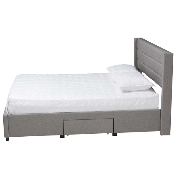 Baxton Studio Baxton Braylon Queen Storage Platform Bed in Light Grey Fabric with Modern Wingback Headboard Design CF 9270-A-Coronado-A-Grey-Queen