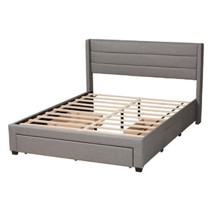 Baxton Studio Baxton Braylon Queen Storage Platform Bed in Light Grey Fabric with Modern Wingback Headboard Design CF 9270-A-Coronado-A-Grey-Queen