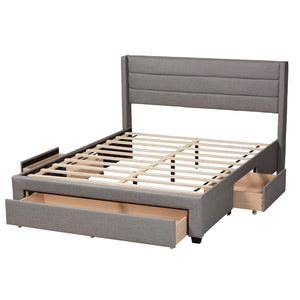 Baxton Studio Baxton Braylon Queen Storage Platform Bed in Light Grey Fabric with Modern Wingback Headboard Design CF 9270-A-Coronado-A-Grey-Queen