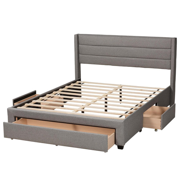 Baxton Studio Baxton Braylon Queen Storage Platform Bed in Light Grey Fabric with Modern Wingback Headboard Design CF 9270-A-Coronado-A-Grey-Queen