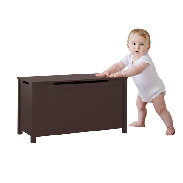 English Elm Kids Wooden Toy Box Coffee with Safety Hinged Lid, 36" Wide MDF Storage Bench, 160lb Top Capacity, Easy 15-Min Assembly, Ideal for Ages 2+ W808119078