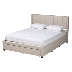 Baxton Studio Baxton Studio Coronado Mid-Century Modern Platform Bed with Storage Drawers for a Stylish Bedroom Beige Full CF 9270-B-Coronado-B-Beige-Full
