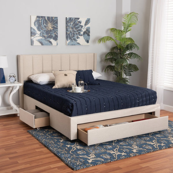 Baxton Studio Baxton Studio Coronado Mid-Century Modern Platform Bed with Storage Drawers for a Stylish Bedroom Beige Full CF 9270-B-Coronado-B-Beige-Full