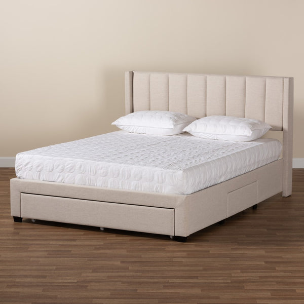 Baxton Studio Baxton Studio Coronado Mid-Century Modern Platform Bed with Storage Drawers for a Stylish Bedroom Beige Full CF 9270-B-Coronado-B-Beige-Full