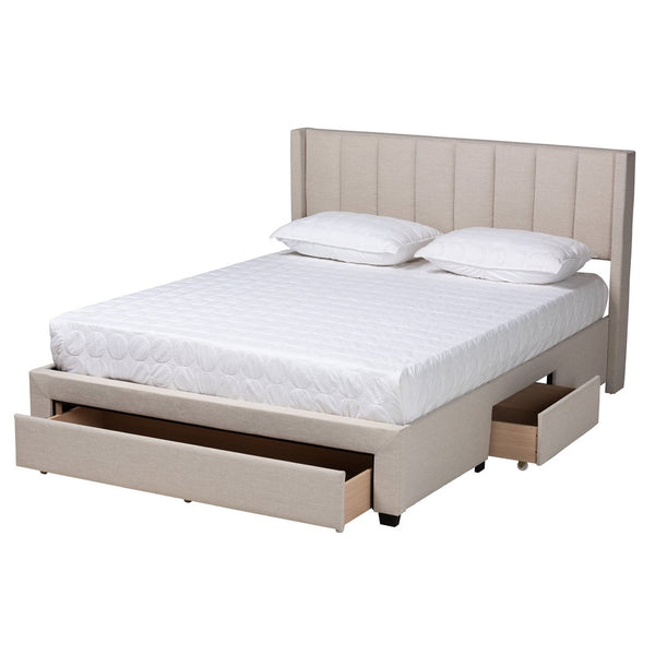 Baxton Studio Baxton Studio Coronado Mid-Century Modern Platform Bed with Storage Drawers for a Stylish Bedroom Beige Full CF 9270-B-Coronado-B-Beige-Full