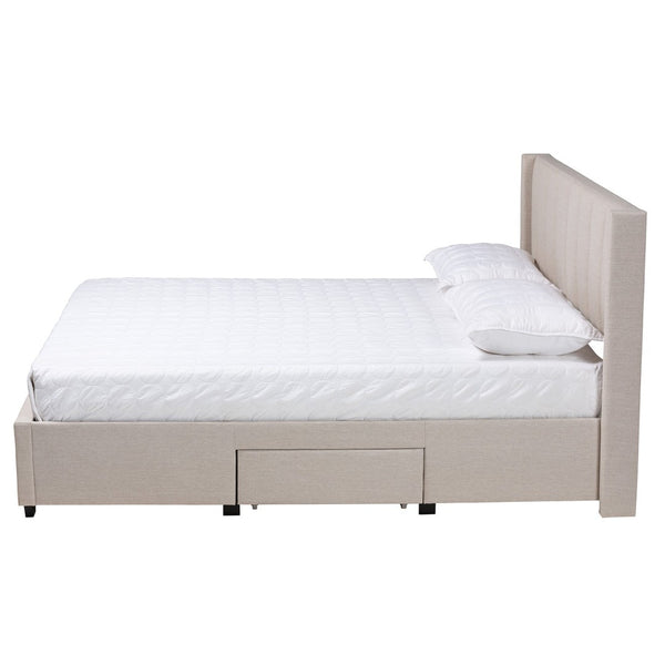 Baxton Studio Baxton Studio Coronado Mid-Century Modern Platform Bed with Storage Drawers for a Stylish Bedroom Beige Full CF 9270-B-Coronado-B-Beige-Full