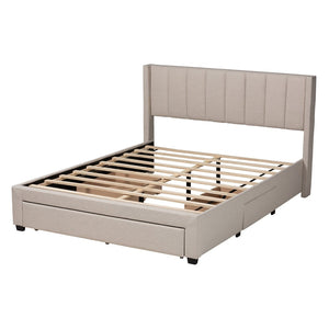Baxton Studio Baxton Studio Coronado Mid-Century Modern Platform Bed with Storage Drawers for a Stylish Bedroom Beige Full CF 9270-B-Coronado-B-Beige-Full