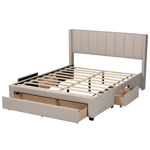 Baxton Studio Baxton Studio Coronado Mid-Century Modern Platform Bed with Storage Drawers for a Stylish Bedroom Beige Full CF 9270-B-Coronado-B-Beige-Full
