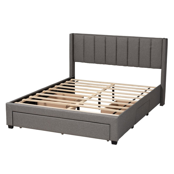 Baxton Studio Baxton Studio Coronado Mid-Century Modern Platform Bed with Storage Drawers for a Stylish Bedroom Grey Full CF 9270-B-Coronado-B-Grey-Full
